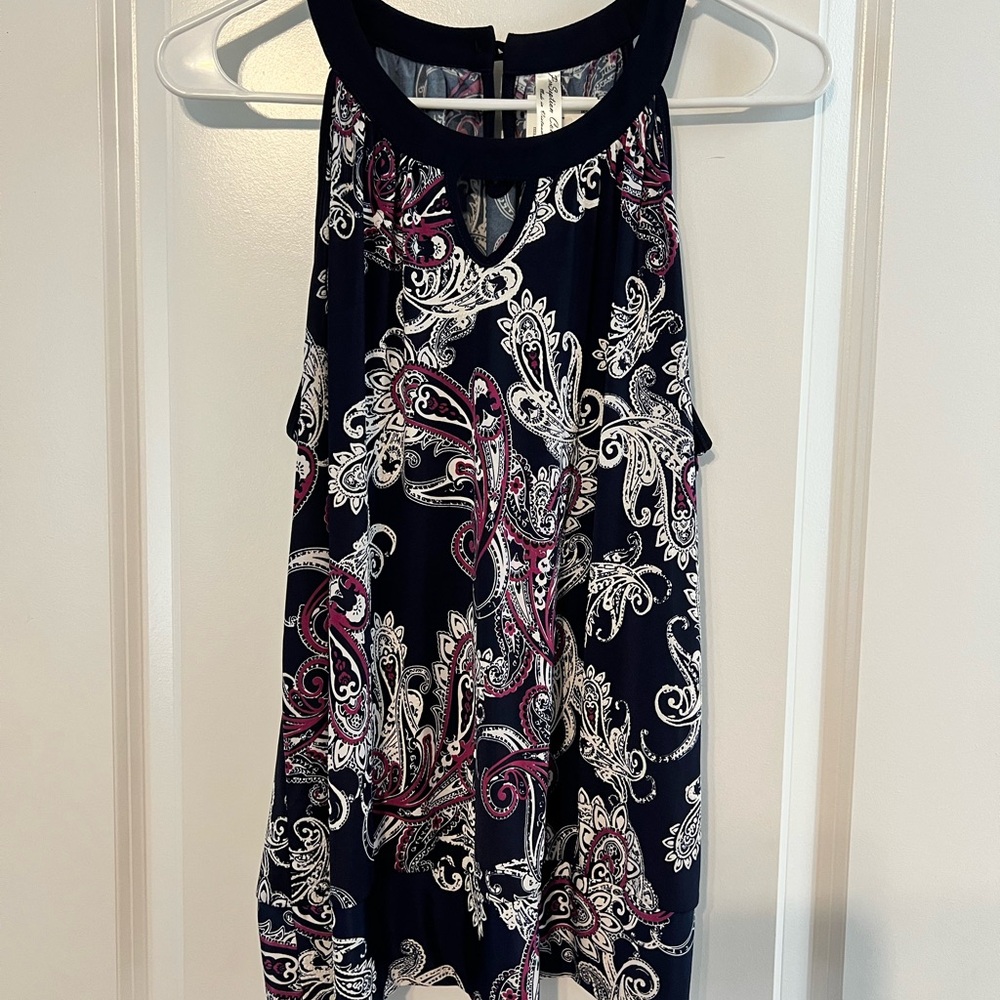 NWOT Navy and Purple Cut Out Sleeveless Tank Top Size L